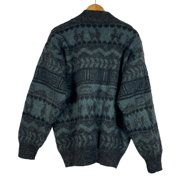 Tejidos Ruminahui Men's Button Cardigan 100% Wool Sweater Lama Pattern M/L - Picture 2 of 10